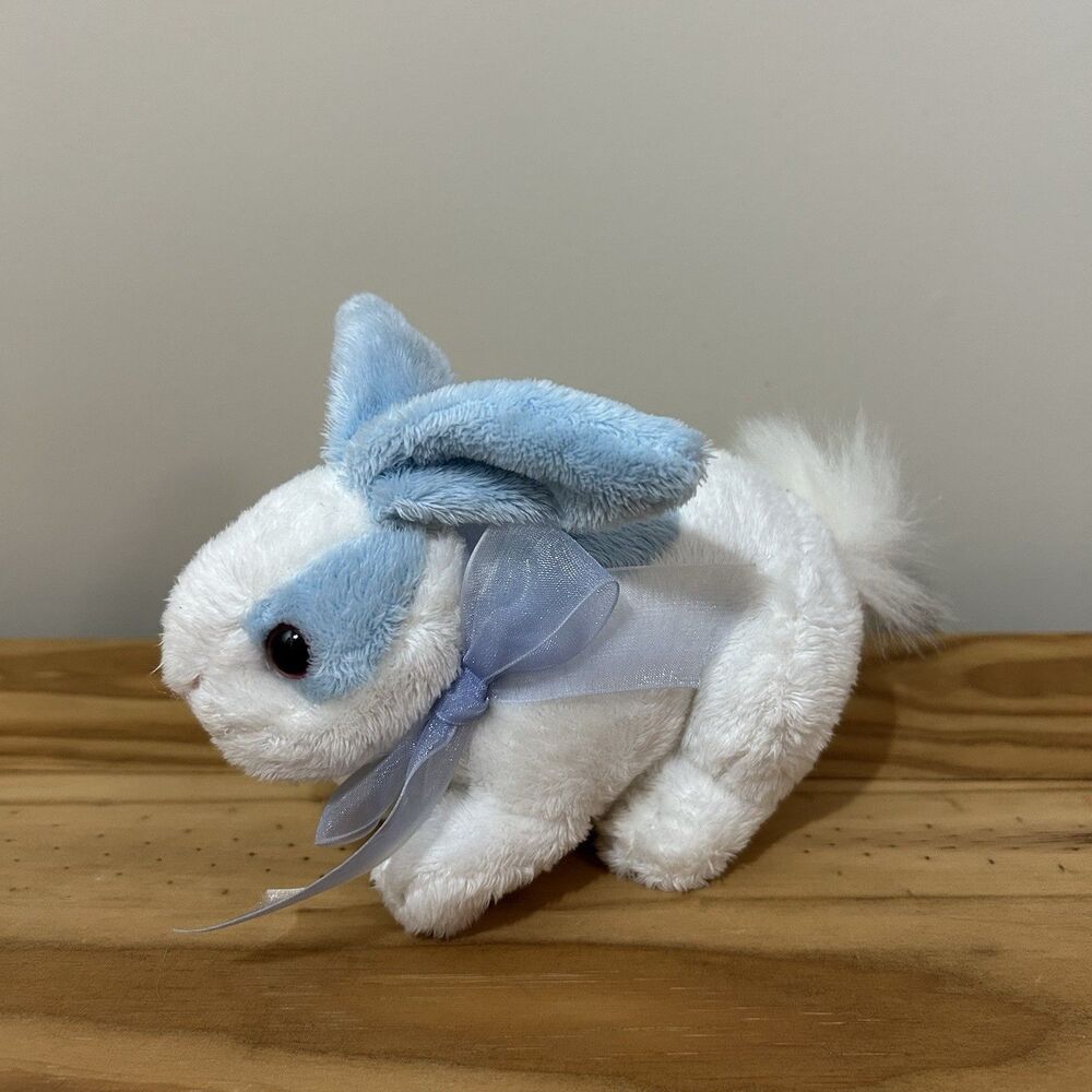 Kids of America White Bunny Rabbit Plush Blue Ears Eyes 2002 Bow 7"